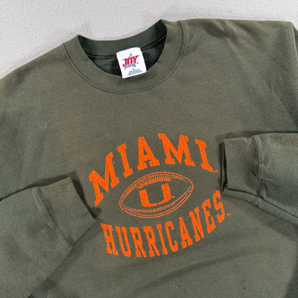 Joy Athletic Sweatshirt Miami Hurricanes Large Green Faded Crewneck